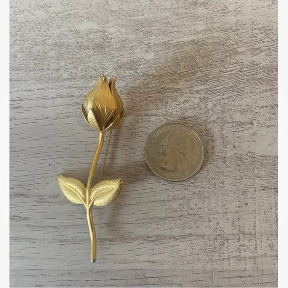 Vintage Rose Brooch Pin Gold Tone Metal